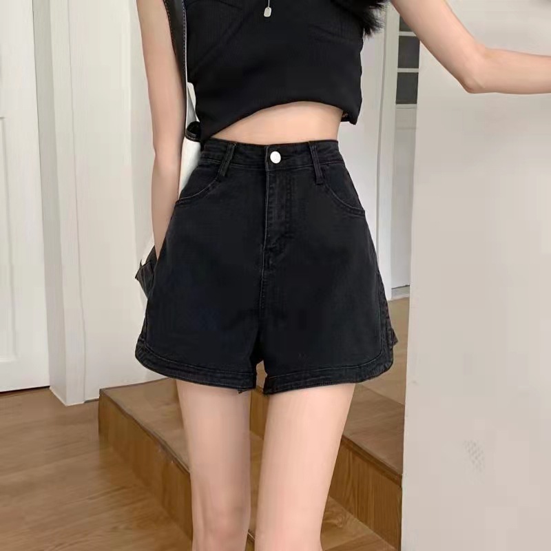 夏季显瘦高腰阔腿牛仔热裤短裤女装小个子黑色薄款a字裤批发ins潮