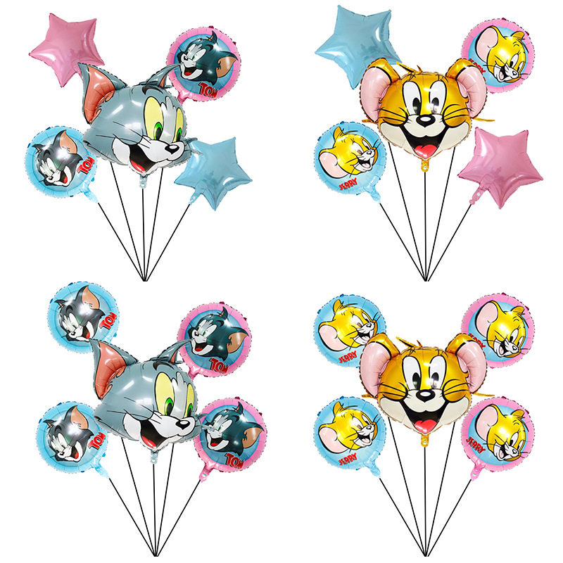 新款猫和老鼠tom and jerry卡通气球5件套 儿童玩具派对铝膜气球
