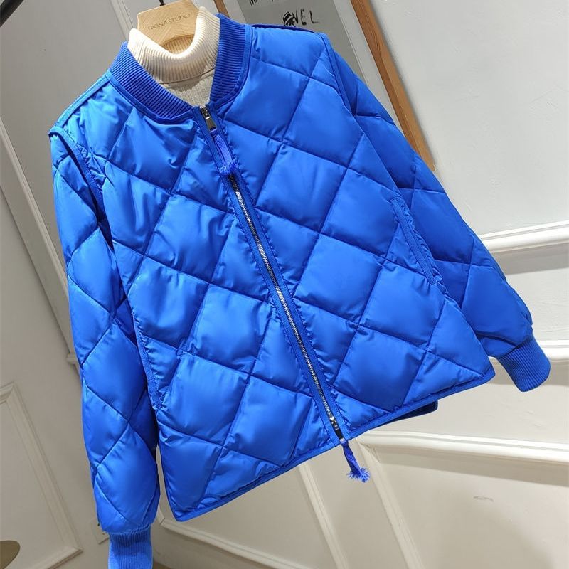 轻超薄羽绒服女短款菱形格网红棒球领秋冬新款韩版显廋外套时尚