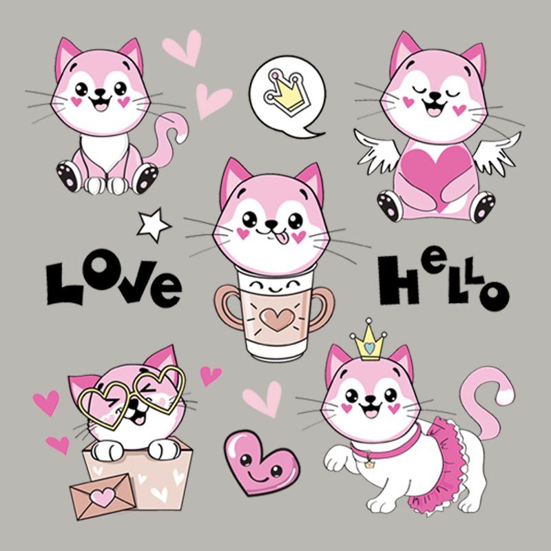 5只可爱卡通小猫咪童装烫画 a级过粉耐水洗印花贴热转印烫画烫图