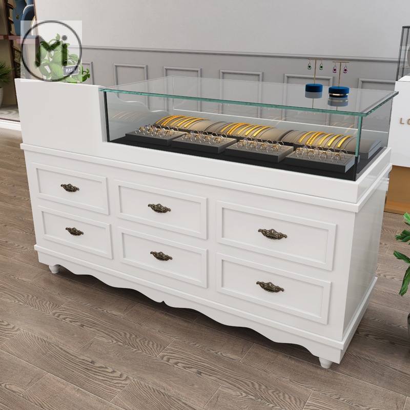 复古收银台服装店玻璃珠宝柜首饰品展示柜台现代吧台桌小型简约