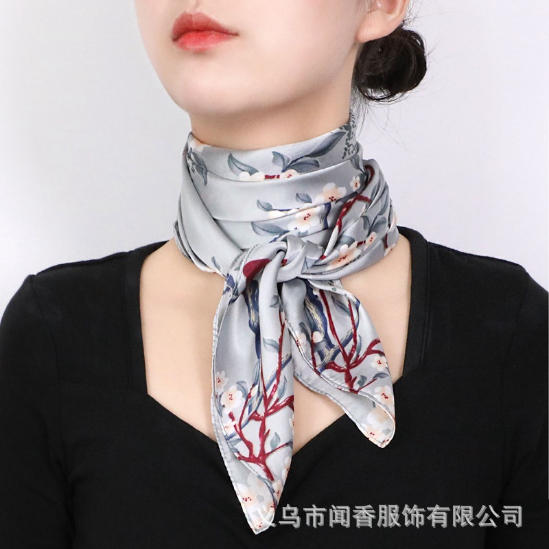 Silk Scarf Women's 70 Square Scarf Mulberry Silk Feel Emulation Silk Scarf New Silk Satin Square Scarf Fashion Mom Printing