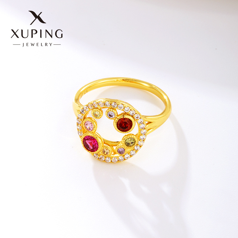 xuping jewelry colored gems series colorful artificial gemstone circle ring female fashion retro minority high sense ring