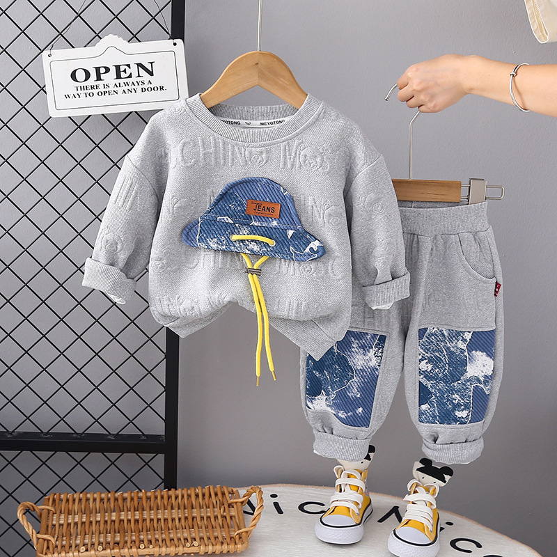 Boy's Hoody Autumn Clothing Suit Fashion Spring and Autumn 2023 New Children's Sweatpants Trendy Children's Clothing Western Style Two-Piece Suit