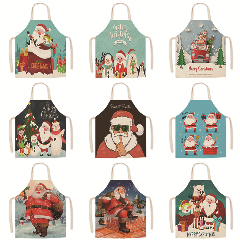 Factory Wholesale Antifouling Apron Cotton Linen Santa Claus Sleeveless Coverall Christmas Cartoon Parent-Child Cross-Border Apron