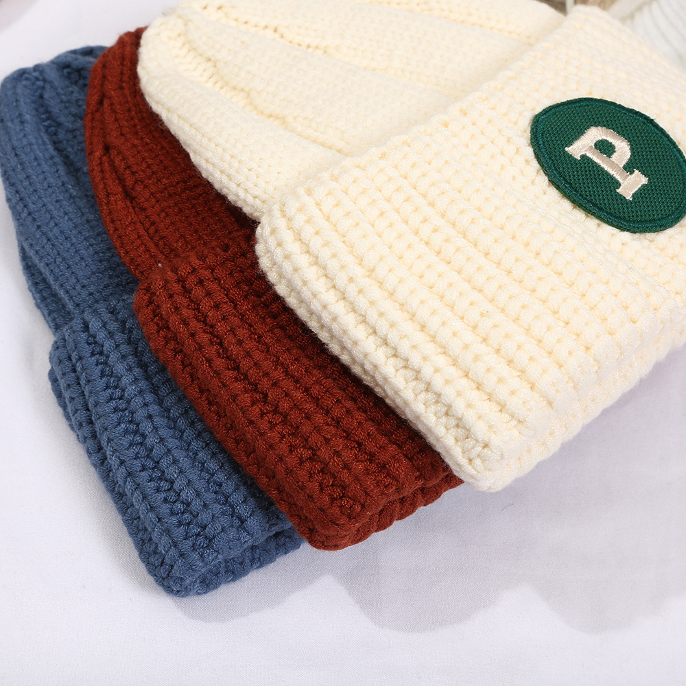 Internet Celebrity Ins Knitted Hat Letter Children's Wool Hat Student Flanging Warm Earflaps Cap Autumn Winter Warm Hat