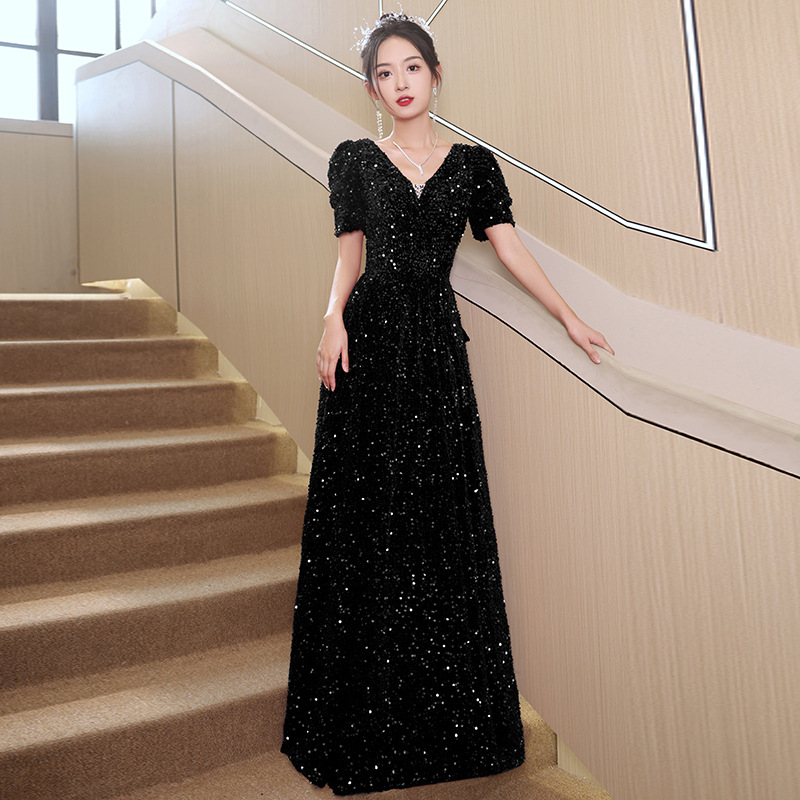 敬酒服新娘亮片订婚晚礼服女高级感合唱团演出服宴会气质主持人裙