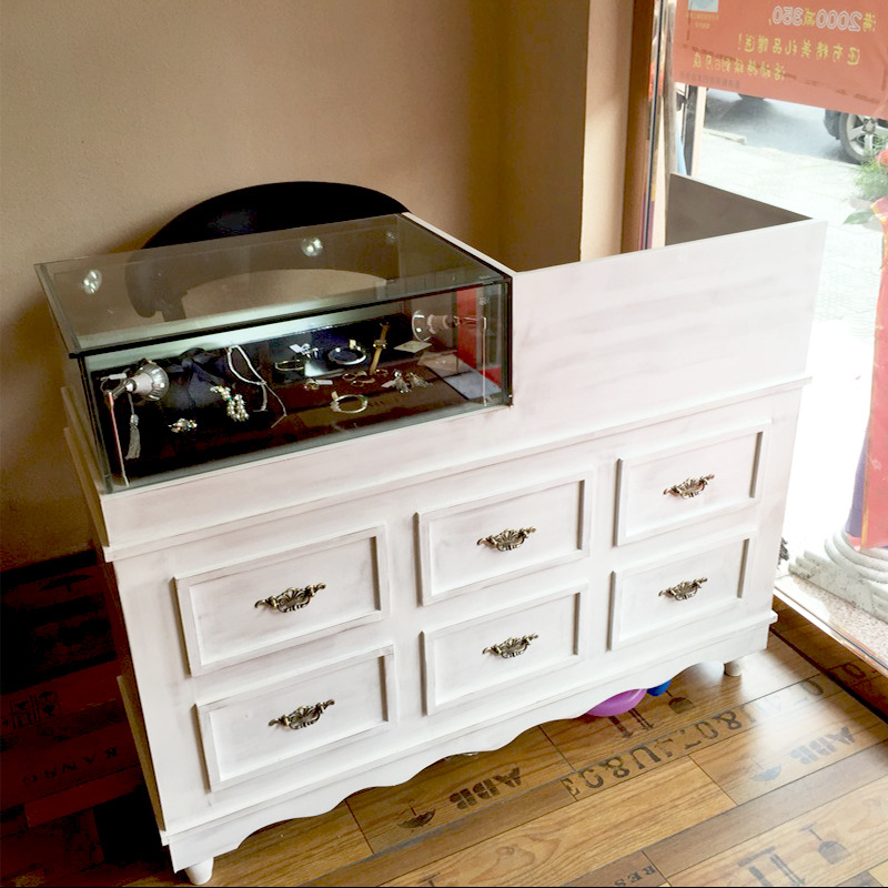 实木收银台欧式复古吧台桌烤漆服装店小型珠宝饰品柜台展示柜