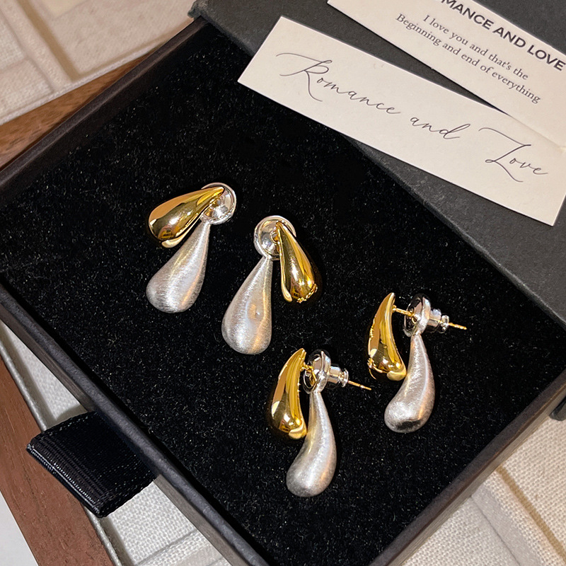 earrings niche high-grade frosted brushed earrings real gold electroplated back-mounted drop-shaped earrings s925 sterling silver needle