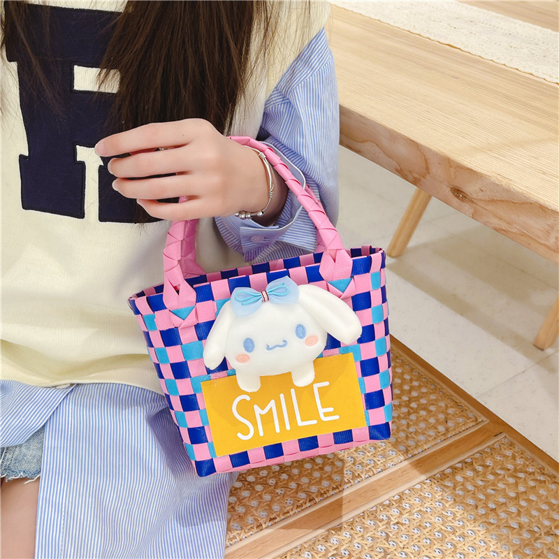 Children's Vegetable Basket Collection ~ Fashion Girly Style Colorful Flowers Summer Rainbow Woven Handbag Small Square Bag