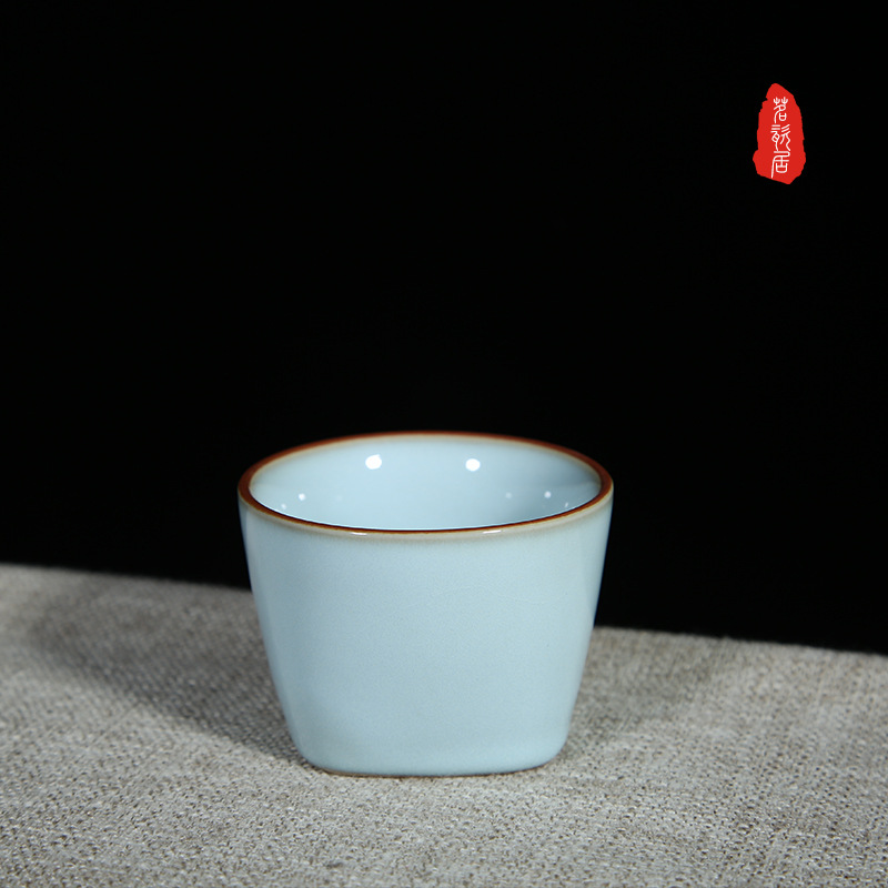 汝瓷汝窑天青釉天圆地方青瓷单杯主人杯陶瓷家用汝州品茗杯品茶杯