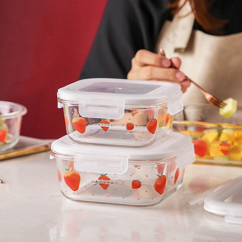 饭盒玻璃耐高温玻璃碗带盖学生水果微波炉专用便当盒冰箱保鲜盒