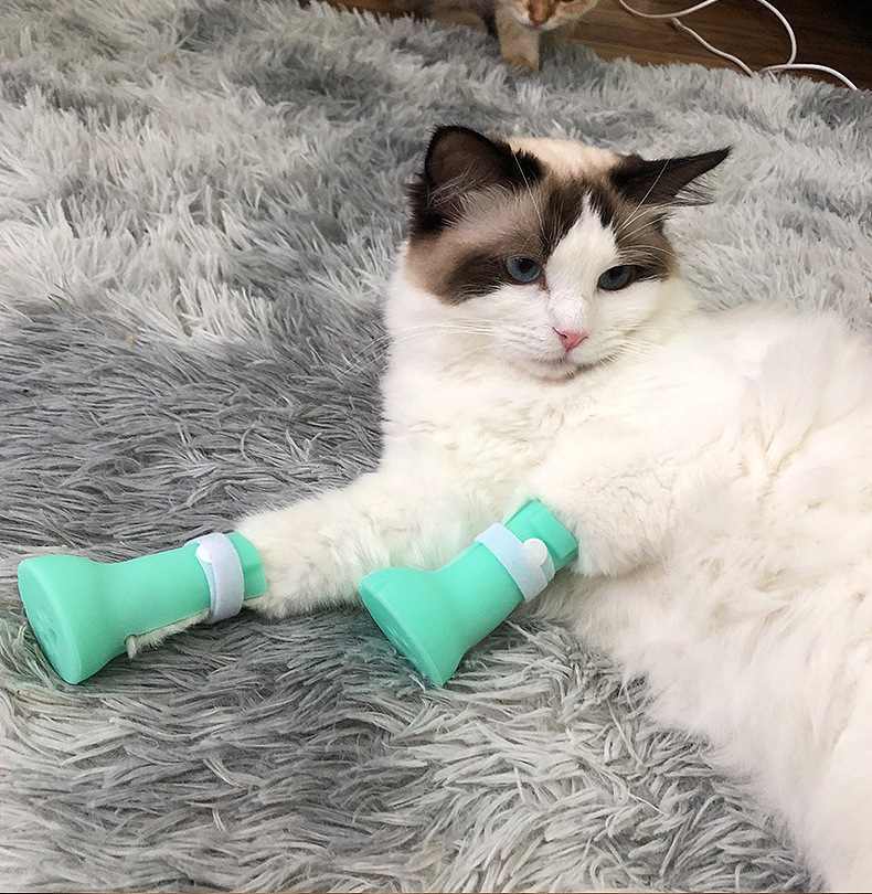 猫洗澡防抓脚套硅胶防猫爪套抱猫喂药打针宠物脚套4只装