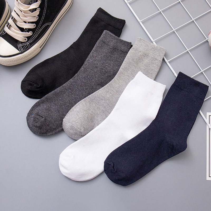 Socks Men's Middle Tube Cotton Socks Breathable Sweat Absorbing Deodorant Stockings Spring and Summer Solid Color Black and White Business Casual Men's New