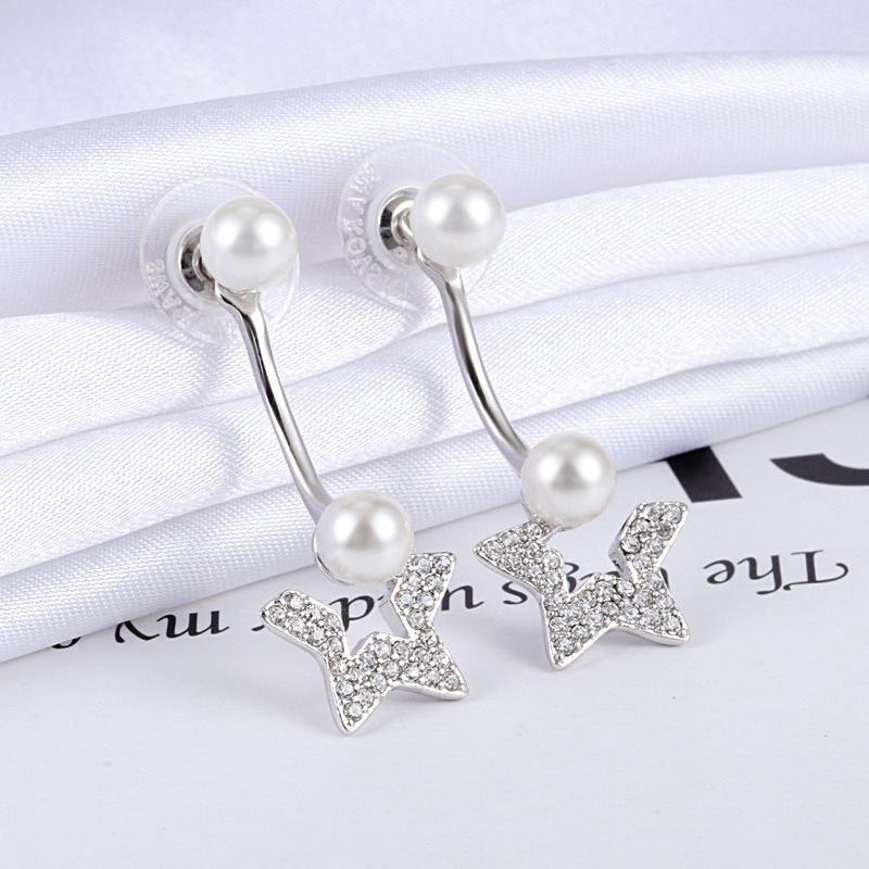 South Korea Dongdaemun Star Pearl Ear Studs Back-Mounted Long Shell Beads Eardrops Simple All-Match a Pair of Earrings Dual Purpose