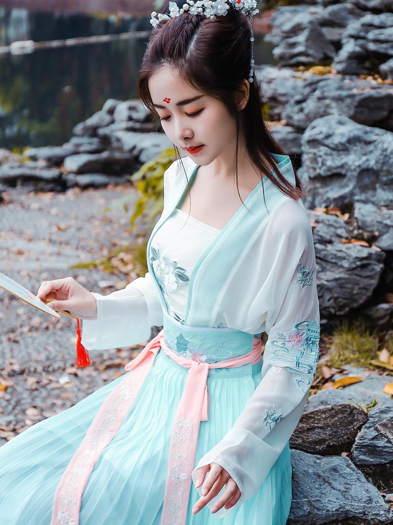 汉服女改良风齐腰襦裙连衣裙纱裙日常古装汉服夏季仙气汉元素