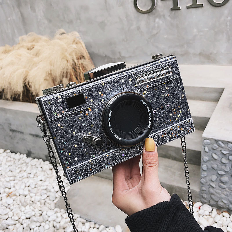 Foreign Trade Small Bag for Women 2023 New Camera Bag Box Sequin Shoulder Small Square Bag Crossbody Portable Chain Messenger Bag