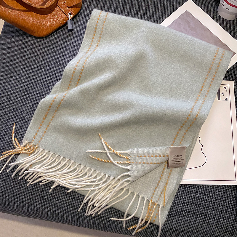 Winter Australian Pure Wool Scarf Women's All-Match Korean Fashion Wool Scarf Warm and Simple Shawl Outer Match