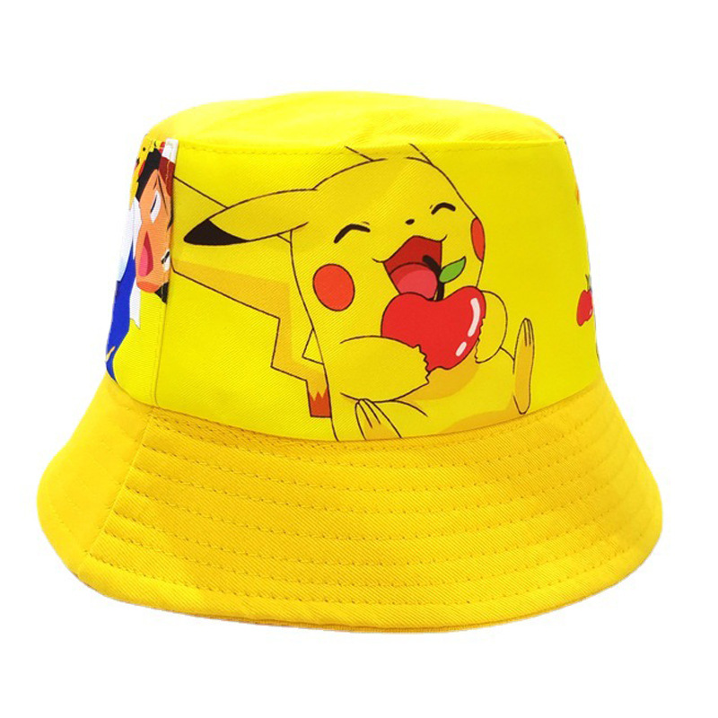 Cross-Border Children's Pikachu Printed Bucket Hat Boys and Girls Cute Cartoon Elf Bucket Hat Children Sun Hat