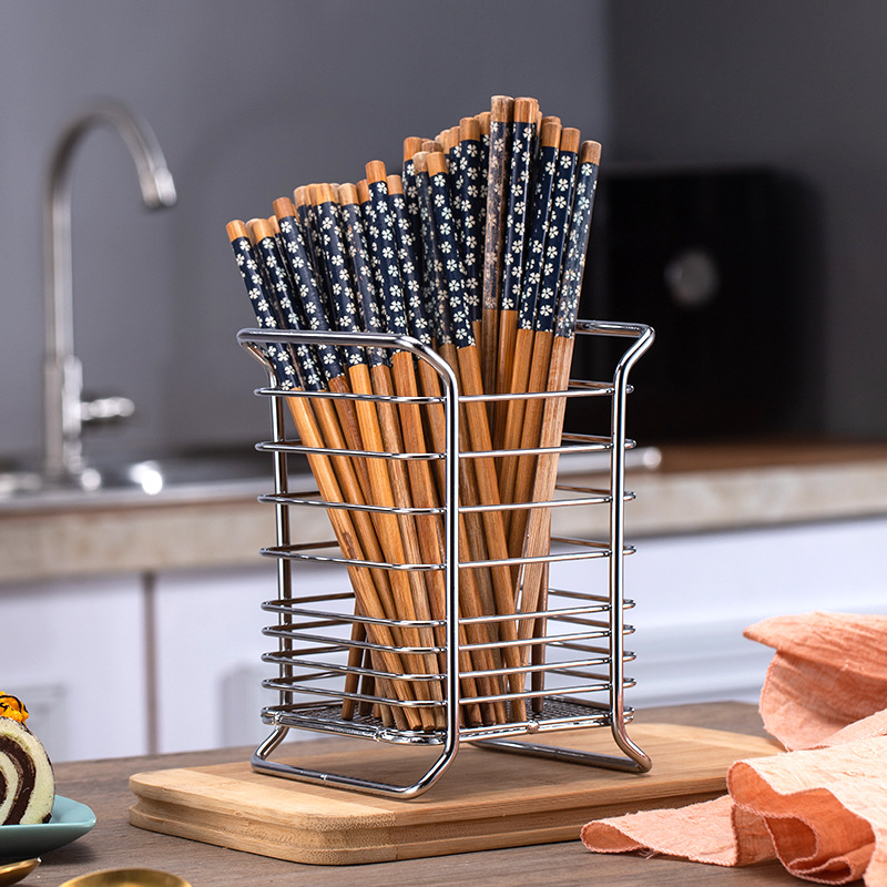 Cross-Border Wholesale Kitchen Draining Chopsticks Shelf Storage Rack Punch-Free Iron Chopsticks Cage Creative Table Knife and Fork Storage Rack