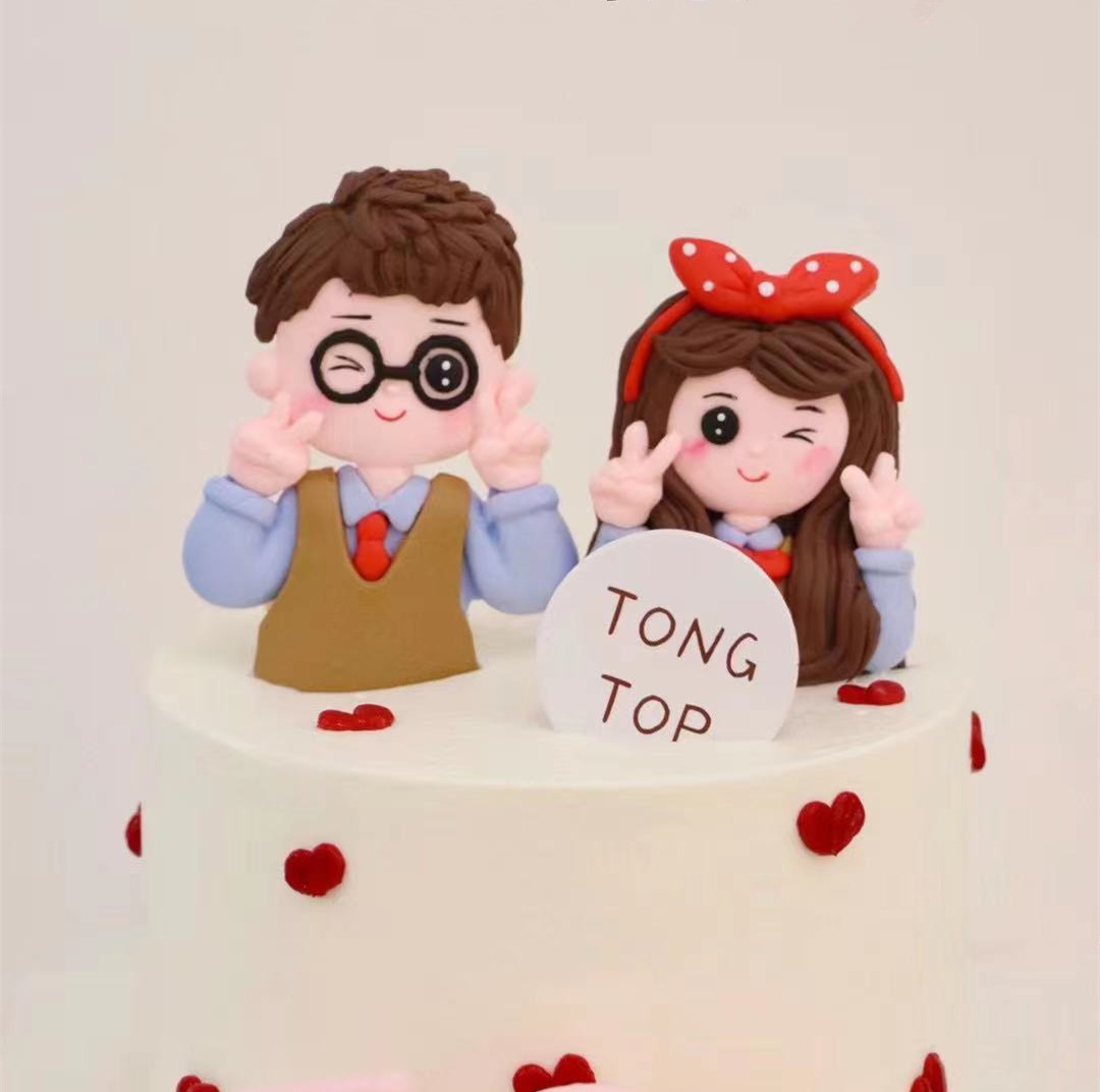 七夕蛋糕插件七夕情人节烘焙生日蛋糕装饰情侣摆件软陶儿童男孩女