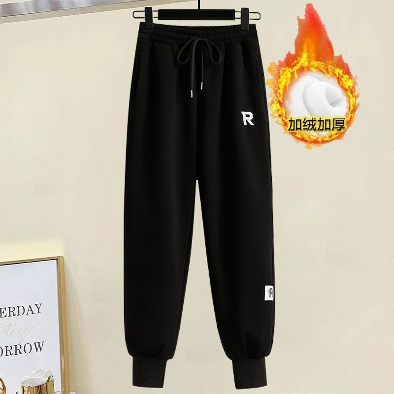 复合面料贝贝绒加绒加厚#灰色运动裤女裤子秋冬款束脚裤休闲卫裤