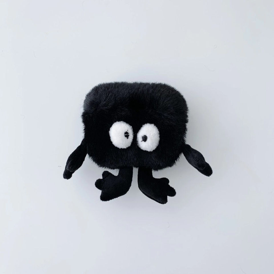 可爱黑煤球毛绒秋冬适用airpods2/3代苹果pro蓝牙耳机软壳保护套