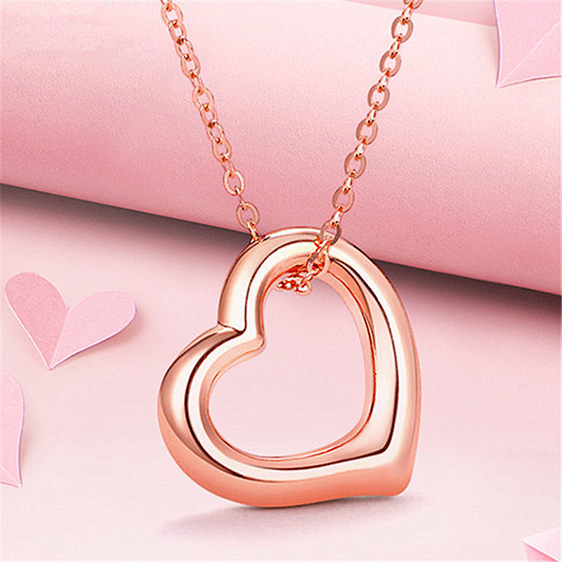 18k金玫瑰金爱心形桃心吊坠项链女饰表白心意锁骨链au750直播送礼