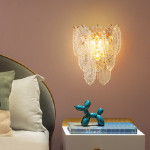 全铜轻奢半圈水晶灯树叶贝壳玻璃片客厅背景墙壁卧室床头壁灯批发