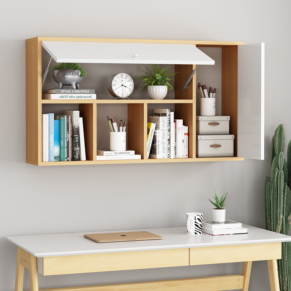 墙上书架壁挂式挂墙置物架仿实木吊柜书柜墙柜免打孔创意格子收纳