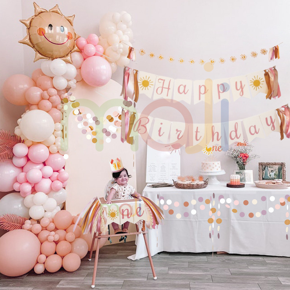 太阳花主题宝宝生日派对装饰品儿童周岁森系生日场景布置横幅套装