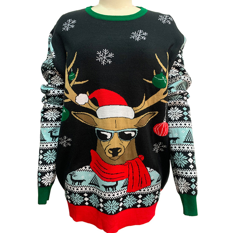 Foreign Trade European and American Christmas Sweater Snowflake Deer Jacquard Christmas Sweater Foreign Trade Christmas Sweaters Sweater Customization