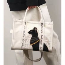 大英博物馆安德森猫刺绣手提斜挎包棉帆布包通勤送朋友生日礼物