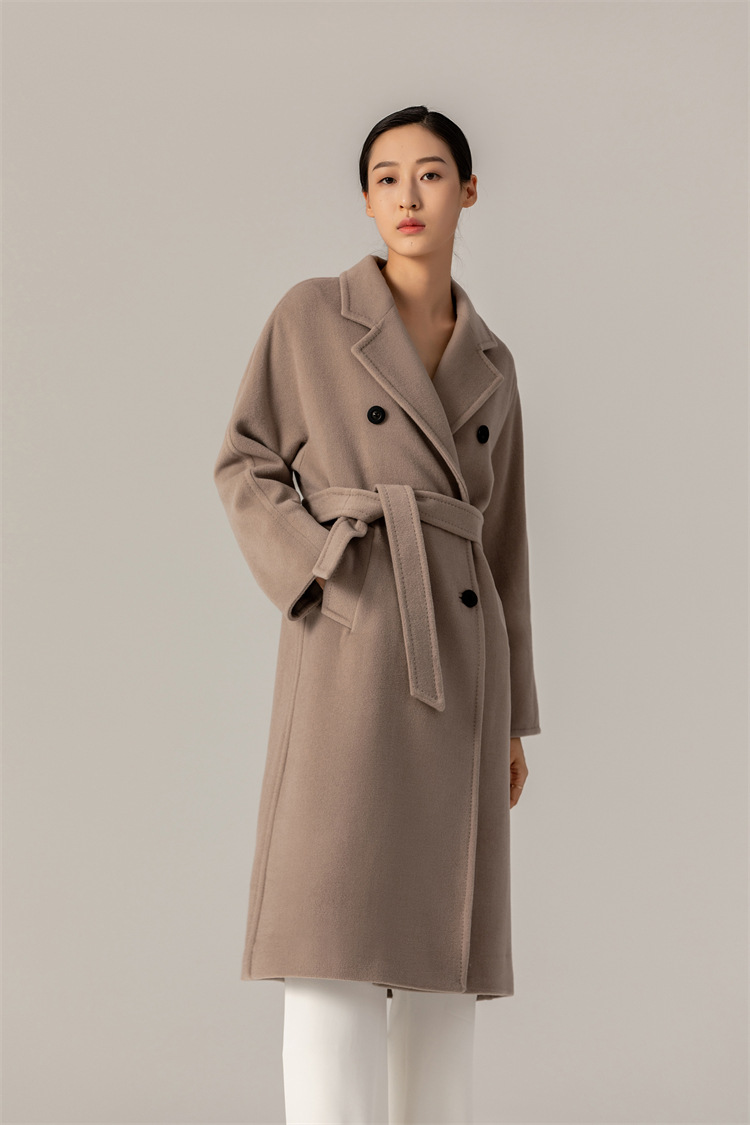 max家经碘101801羊绒毛呢子大衣女单面中长款欧美双排扣秋冬外套