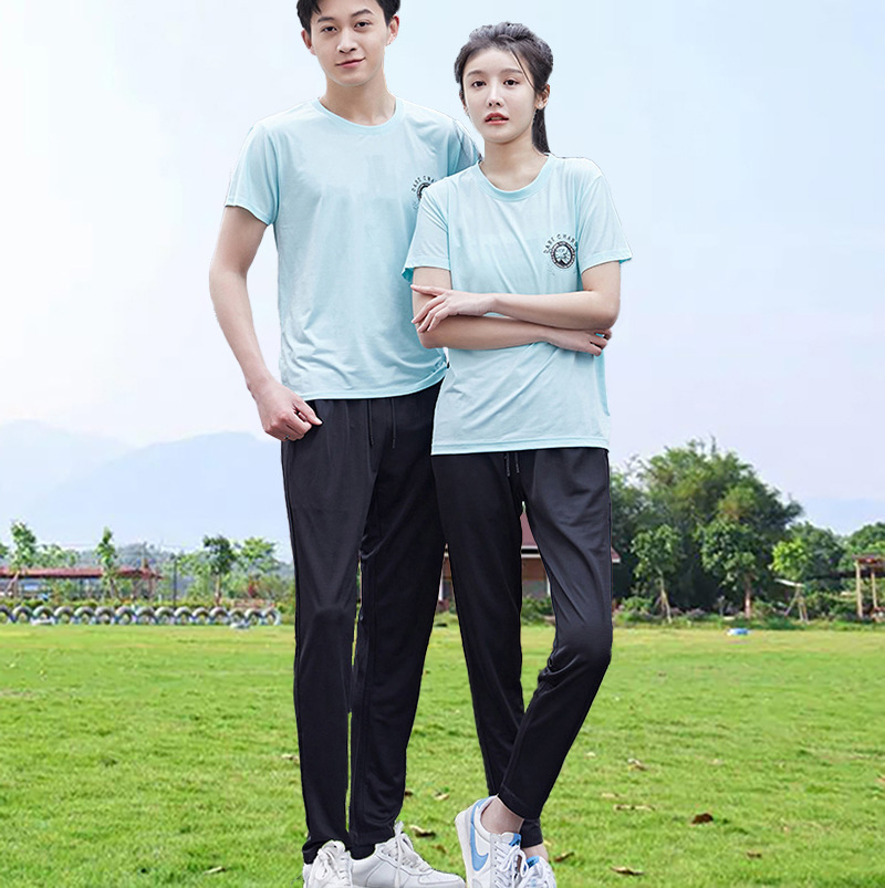 新款春夏潮流情侣套装运动棉质短袖冰丝长裤跑步休闲t恤套装批发