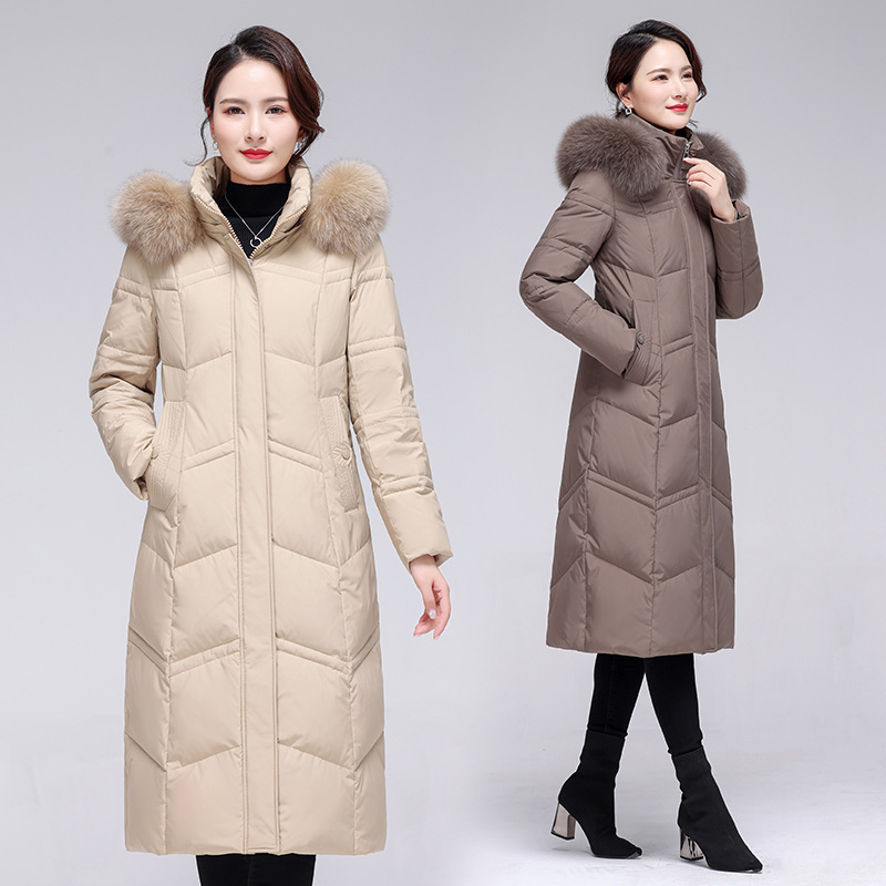 专柜品牌羽绒服女中长款2023冬季新款时尚过膝长款保暖白鸭绒外套