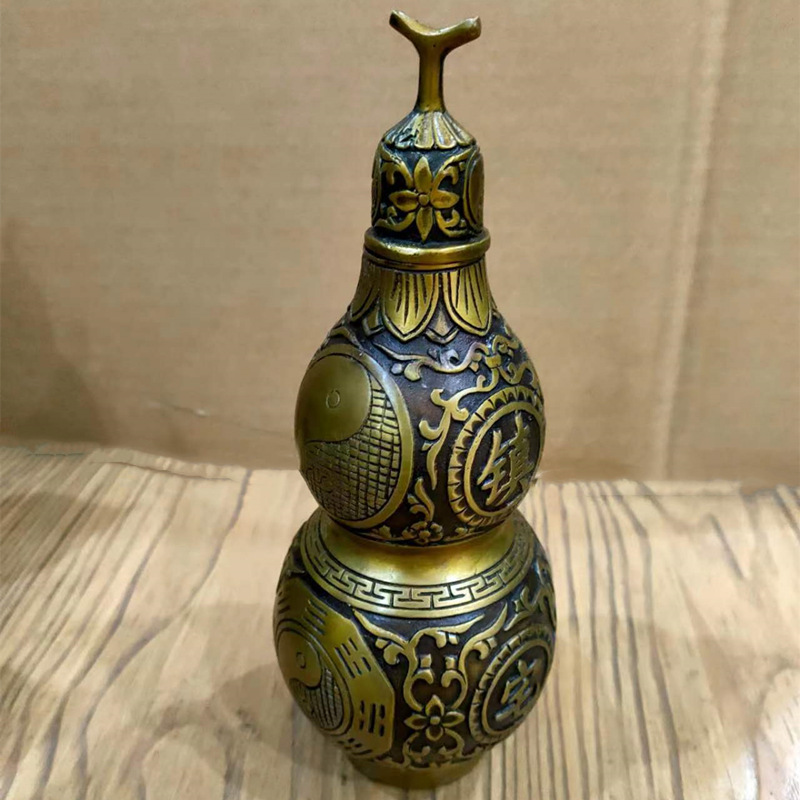 镇宅之宝铜葫芦风水摆件仿古铜器家用纯铜开盖空心聚财铜葫芦