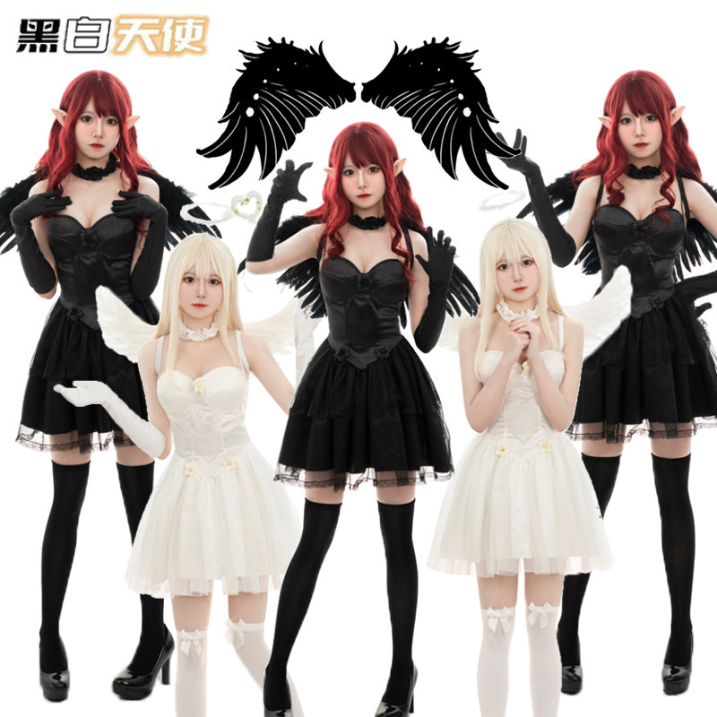 万圣节天使服装 天使角色扮演演出服 恶魔装女巫服含天使翅膀女装