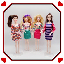 跨境30厘米玩具娃娃衣服甜美时尚换装组合儿童长袖条纹印花连衣裙