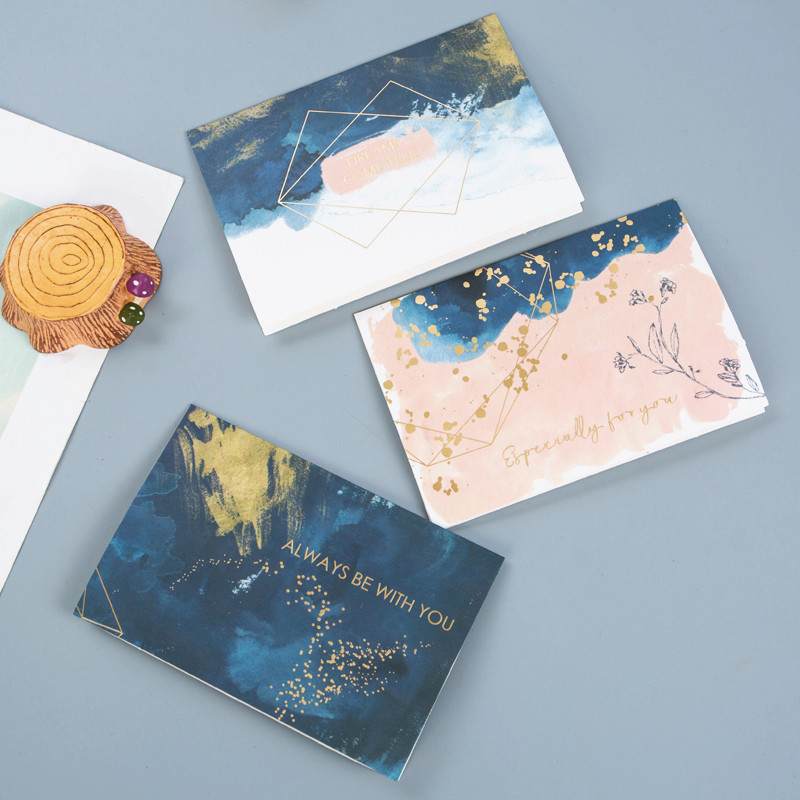 6张感谢贺卡精美烫金折叠卡片感恩生日祝福母亲节贺卡礼物带信封