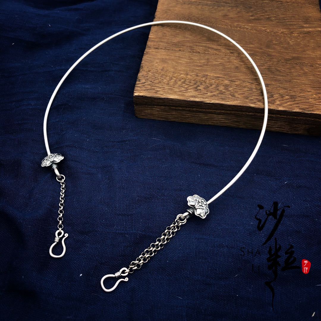 沙粒手作新品990纯银饰品复古梅花项链古银项圈配饰批发