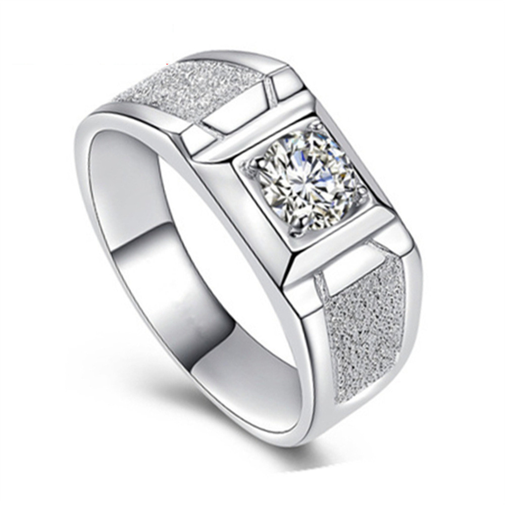 男士戒指 欧美新款镀银镶钻霸气仿真钻独特男戒指 银工厂批发