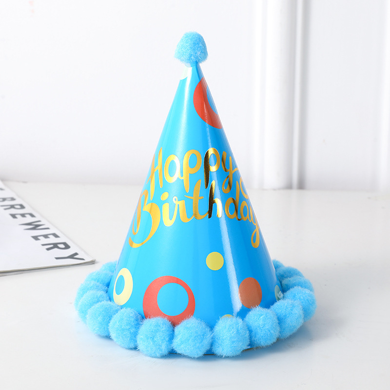 New Korean Style Bronzing Birthday Fluffy Ball Cap 20cm Children's Party Hat Party Decoration Tricorne Pom Hat