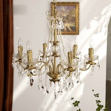 法式复古全铜吊灯水晶珍珠浪漫美式欧式别墅客厅餐厅衣帽间蜡烛灯