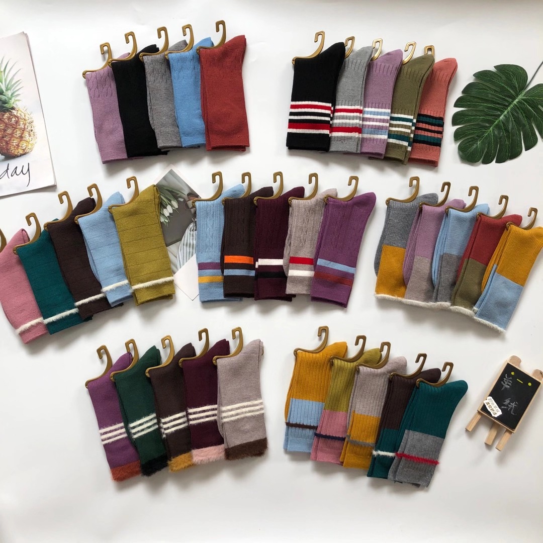 秋冬款女袜 双针柔软舒适 时尚羊绒袜中筒堆堆袜子批发