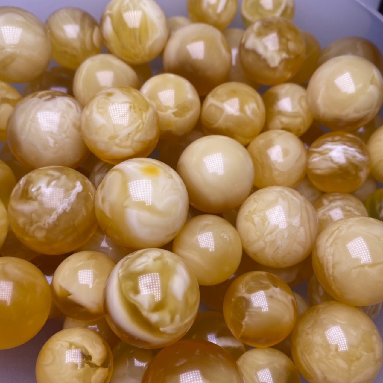 纯天然蜜蜡 俄料白花蜡 圆珠 蜡质浓郁 纹理清晰 尺寸18-26