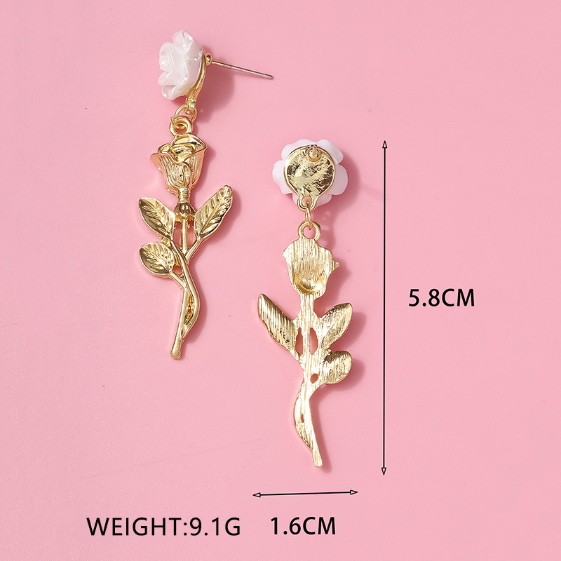 European and American Foreign Trade Hot Selling Product Fashion Fashion Special-Interest Design Single-Sided Rose Stud Earrings Factory Direct Wholesale