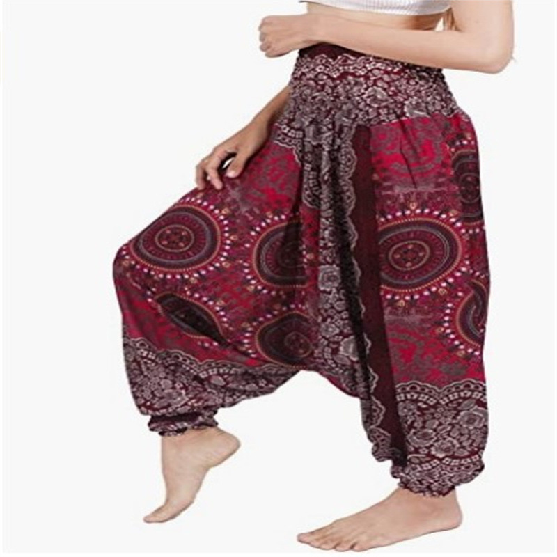 跨境欧美大码男女情侣装裤子女式孔雀印花阿拉丁哈伦嬉皮裤连身衣