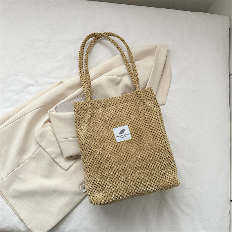 2023 Literary Shoulder Bag New Women's Bag Canvas Bucket Bag Corduroy Student Korean Style Fashion Casual Handbag