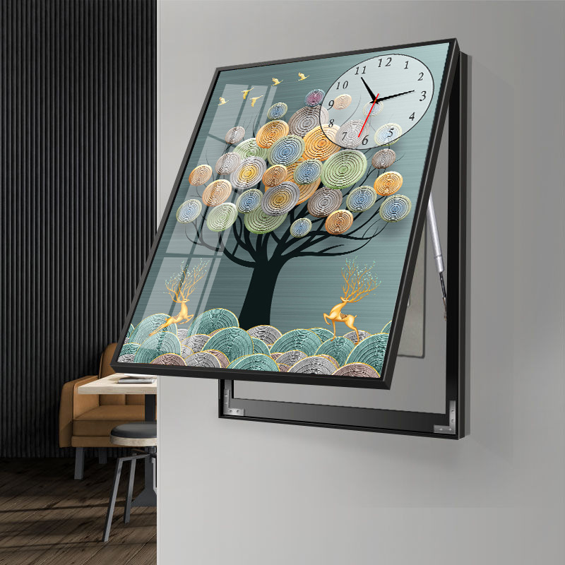 电表箱装饰画带钟表免打孔电闸箱遮挡餐厅配电箱挂画竖版竖款液压